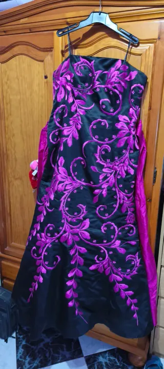 Vestido fiesta Sonia Peña negro fucsia