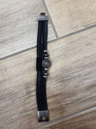 Flongo Bracciale Uomo Pelle Nero Argento