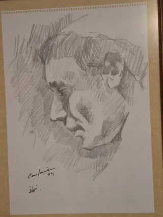 Dibujo a lápiz de retrato enmarcado