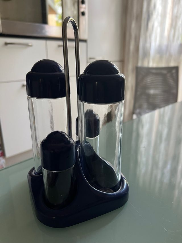 Set Oliera Aceto Sale Pepe Vetro Metallo