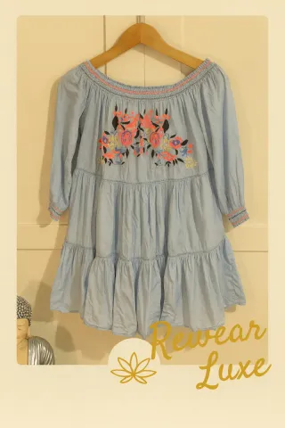 Vestido Free People bordado azul