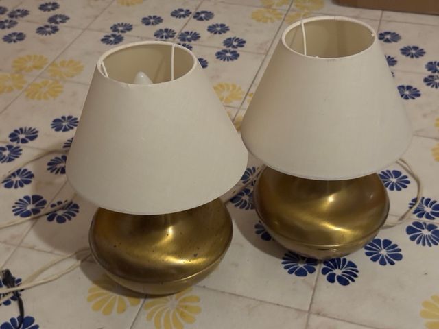 Coppia Lampade Ottone e Tessuto