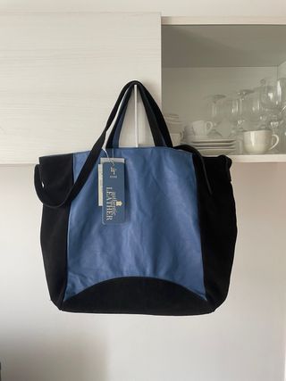 Bolso Zara Piel Azul y Negro