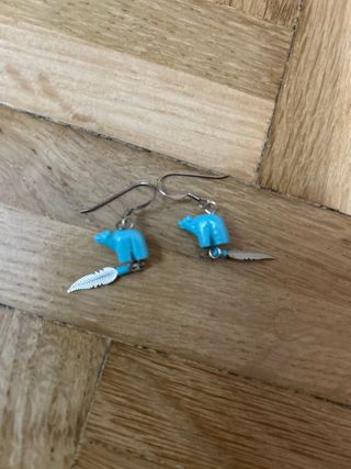 Pendientes Natura Oso Azul Pluma Plata
