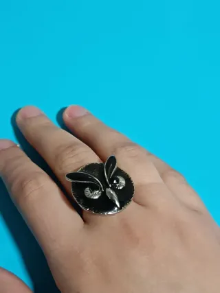 Anillo Búho Negro y Plateado