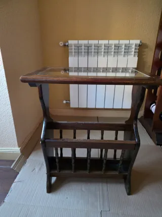 Mesa auxiliar rústica madera y cristal