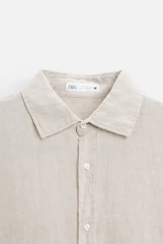 Camisa Lino Zara Talla L Beige Nueva