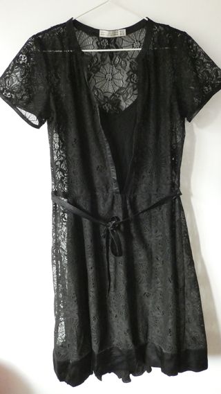 Vestido Negro Encaje Zara Talla M