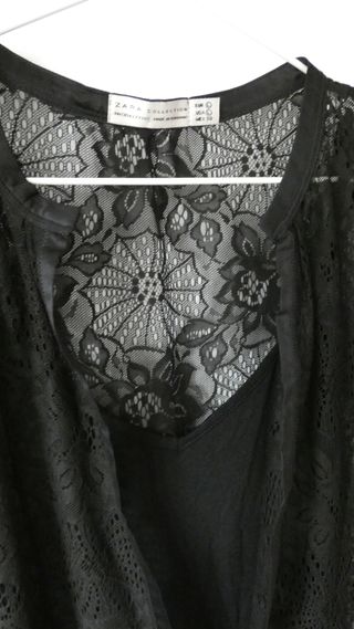 Vestido Negro Encaje Zara Talla M