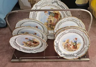 Set 6 Piatti +1 di Porcellana Decorati Oro