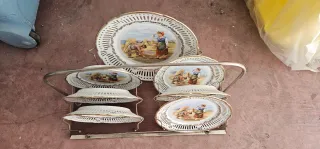 Set 6 Piatti +1 di Porcellana Decorati Oro