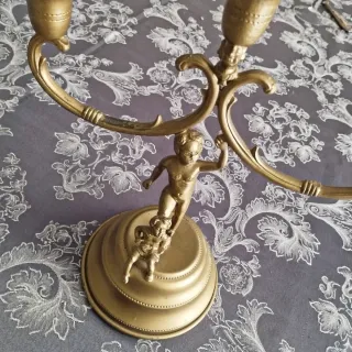 Porta candele vintage in peltro con putti