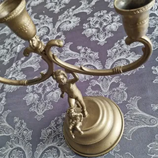 Porta candele vintage in peltro con putti