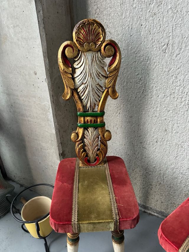 Pareja Sillas Madera Antiguas Doradas