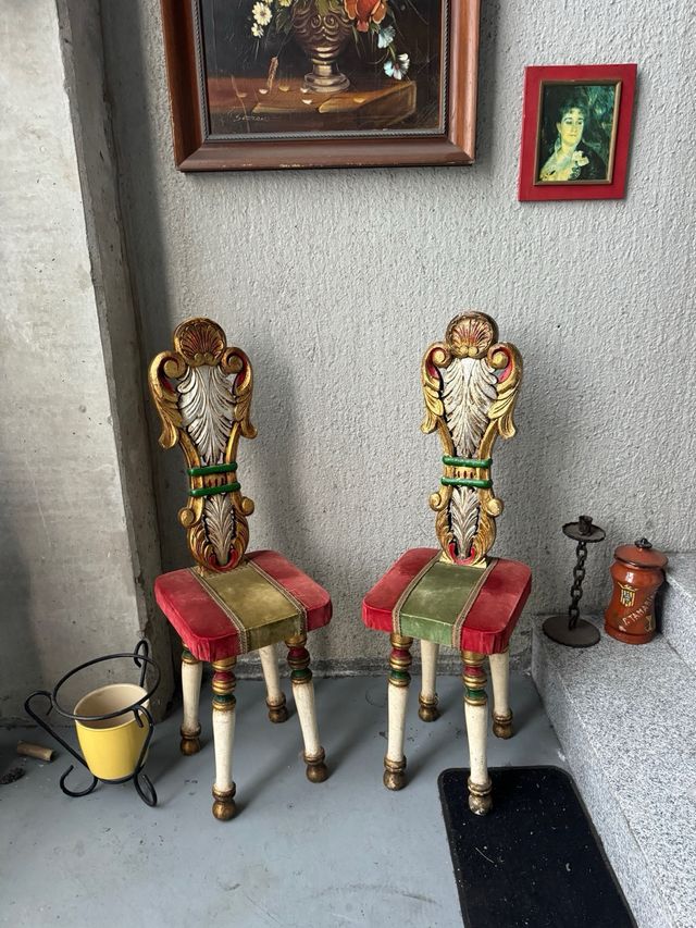 Pareja Sillas Madera Antiguas Doradas