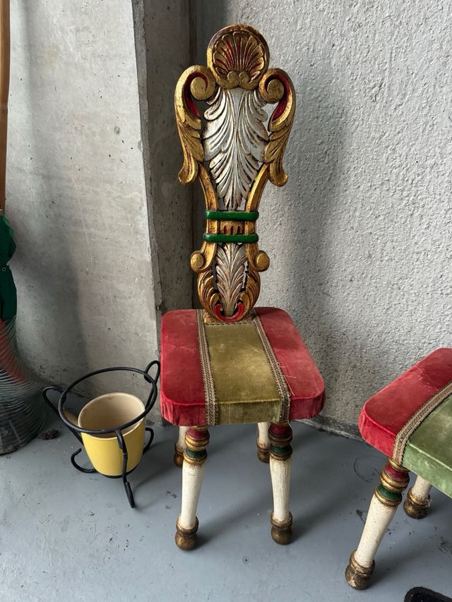 Pareja Sillas Madera Antiguas Doradas