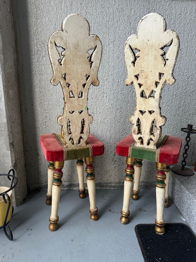 Pareja Sillas Madera Antiguas Doradas