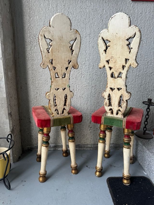 Pareja Sillas Madera Antiguas Doradas