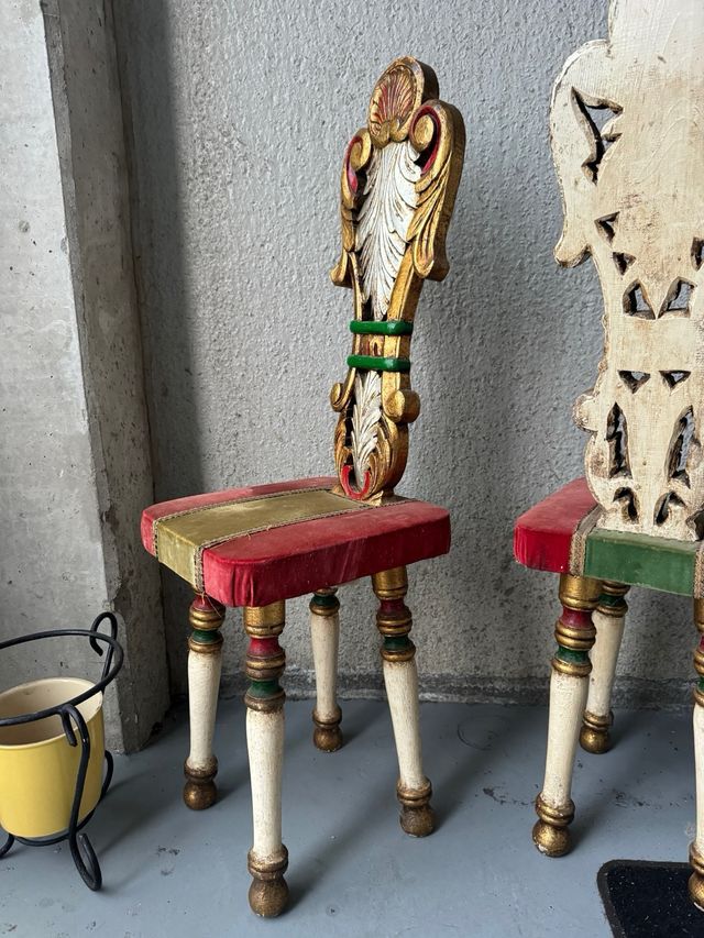 Pareja Sillas Madera Antiguas Doradas