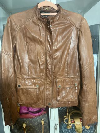 Chaqueta de piel Massimo Dutti Marrón