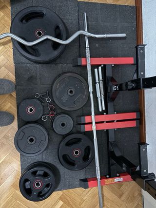 Banco, Rack, Barras y Discos Gym
