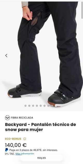 Pantalón Roxy Negro Mujer Esquí/Snowboard