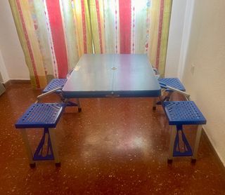 Mesa Picnic Plegable 4 Sillas Azul