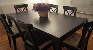 Mesa bjursta ikea y 6 sillas de madera 