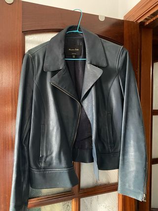 Cazadora Piel Massimo Dutti Azul Talla S