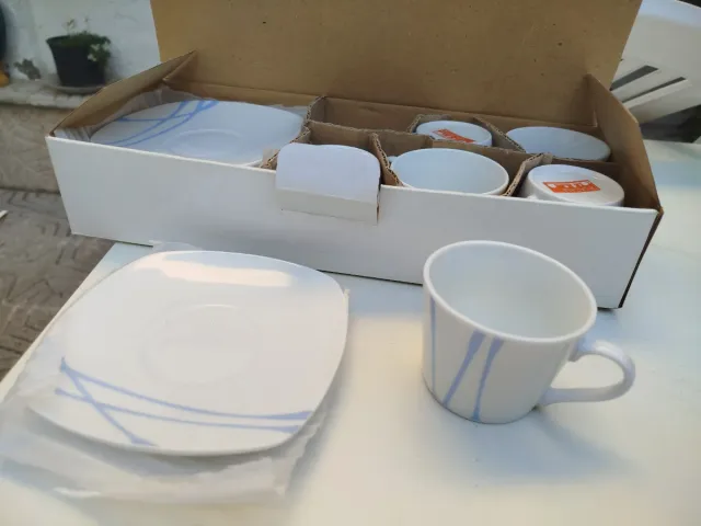 Juego 6 tazas y platos café porcelana