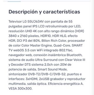LG 55UJ634V-ZD 4K HDR TV smart TV 55 pulgadas 