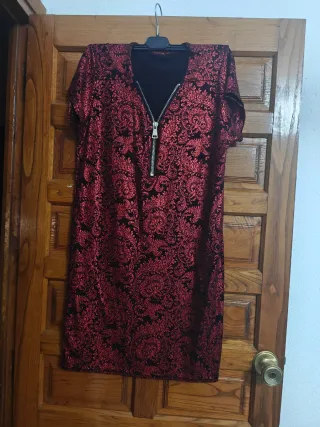 Vestido fiesta negro y rojo cremallera T.U.