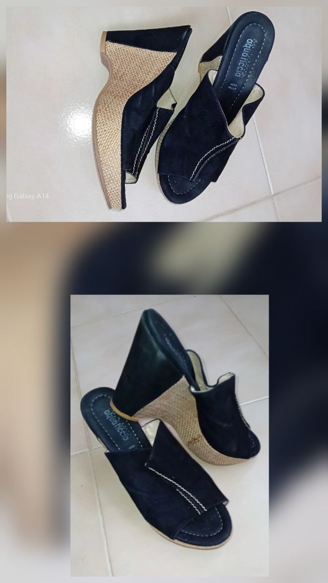 Aquariccia sandali con zeppa camoscio nero