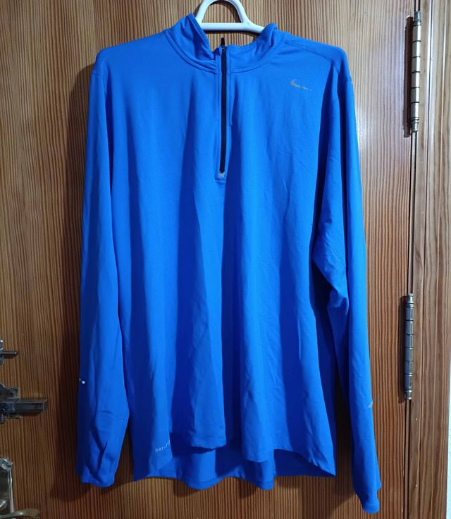 Camiseta Nike Running Media Cremallera Azul