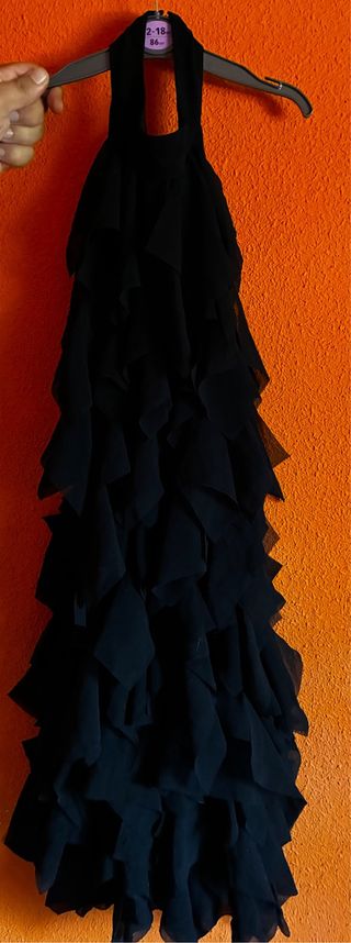 Vestido fiesta volantes negro Talla XS