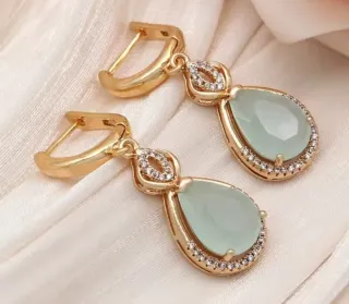 Pendientes Oro Laminado Verde Lágrima