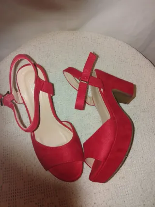 Sandalias Tacón Alto Rojas Mujer