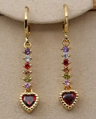 Pendientes Corazón Multicolor Oro
