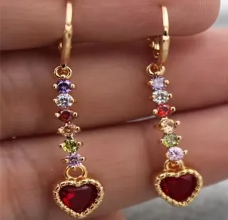 Pendientes Corazón Multicolor Oro