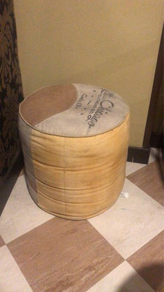 Puf Redondo Piel Marrón y Beige (3 unidades)