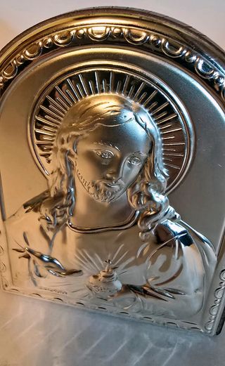 Sagrado Corazón de Jesús Plata Ley Repujado