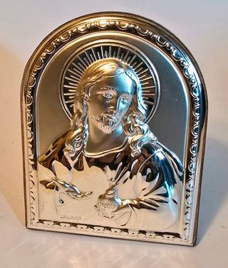 Sagrado Corazón de Jesús Plata Ley Repujado