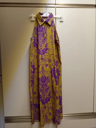 Abito lungo donna fantasia viola giallo 