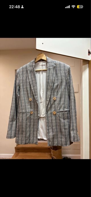 Americana cuadros gris y blanco