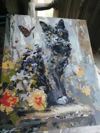 Cuadro Pintado por Números Gato Mariposa óleo.