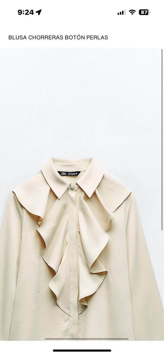 Blusa Zara Chorreras Botón Perlas Beige