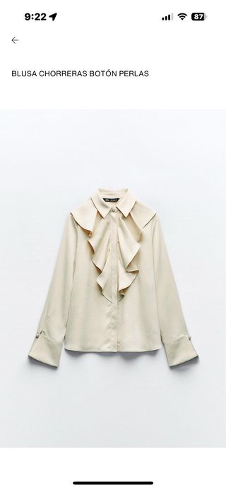 Blusa Zara Chorreras Botón Perlas Beige