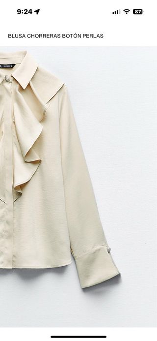 Blusa Zara Chorreras Botón Perlas Beige