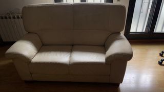Sofá de piel 2 plazas beige