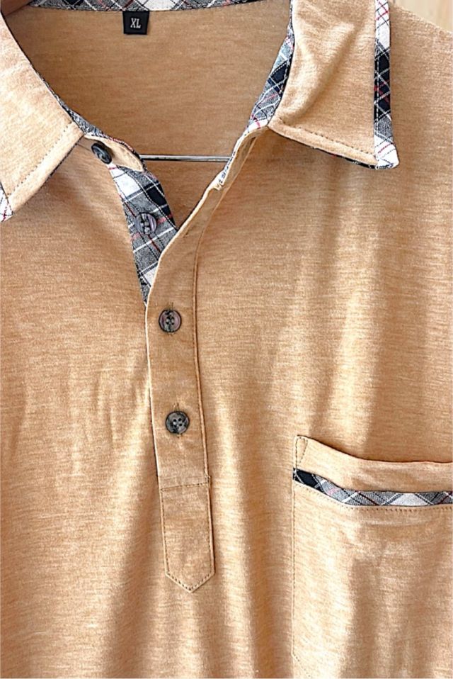 Polo Manga Larga XL Camel Ribete de Cuadros